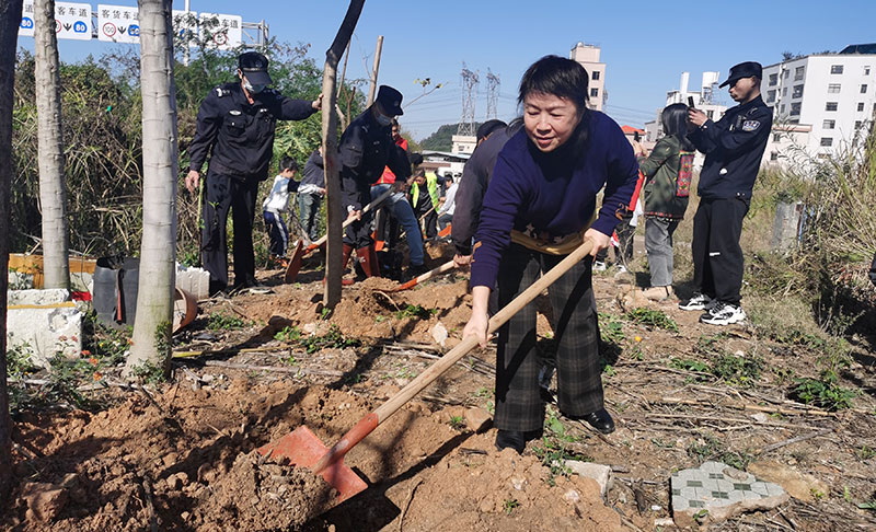 黎工亲自刨土植树